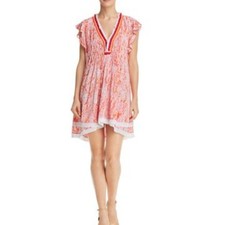 Poupette St Barth Sasha Embellished Mini Dress Red Yellow Floral Boho Small