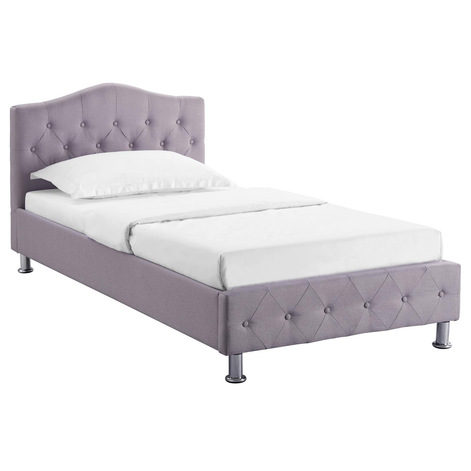 Lit 90x190 cm BIARRITZ cadre en tissu premium avec sommier à lattes intégré