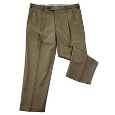 Brooks Brothers 1818 Madison Mens Wool Dress Pants Tan 36x27 Flat Front Cuffed