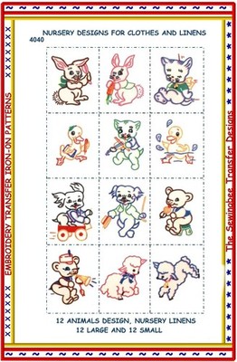 4044 Animal Embroidery Motifs for children's clothing, nursery 2 of each 3''-5''