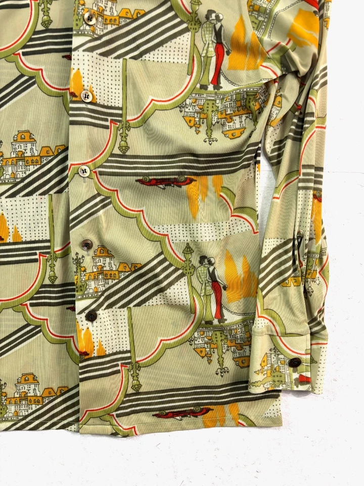 vtg 70s Wrangler Medium Disco Nylon Leisure Shirt Man Woman Retro Green Knit - Image 4 of 4