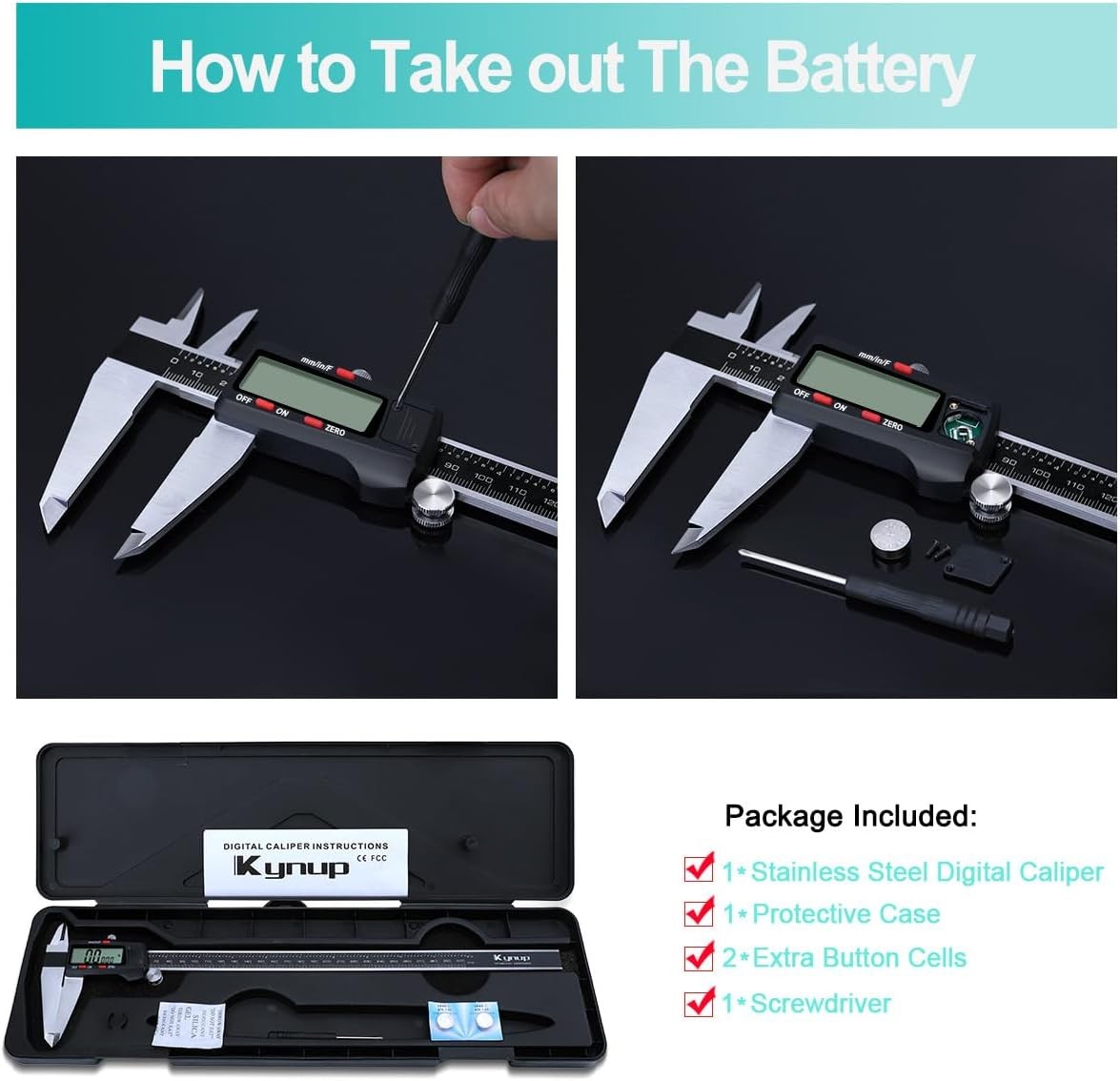 Kynup Micrometer Caliper Tool, 12Inch Digital Caliper, Vernier 12Inch, Black 