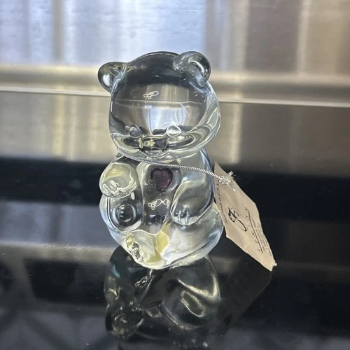 Fenton Art Glass Teddy Bear Birthstone February  Heart Birthday W/ Tag Valentine