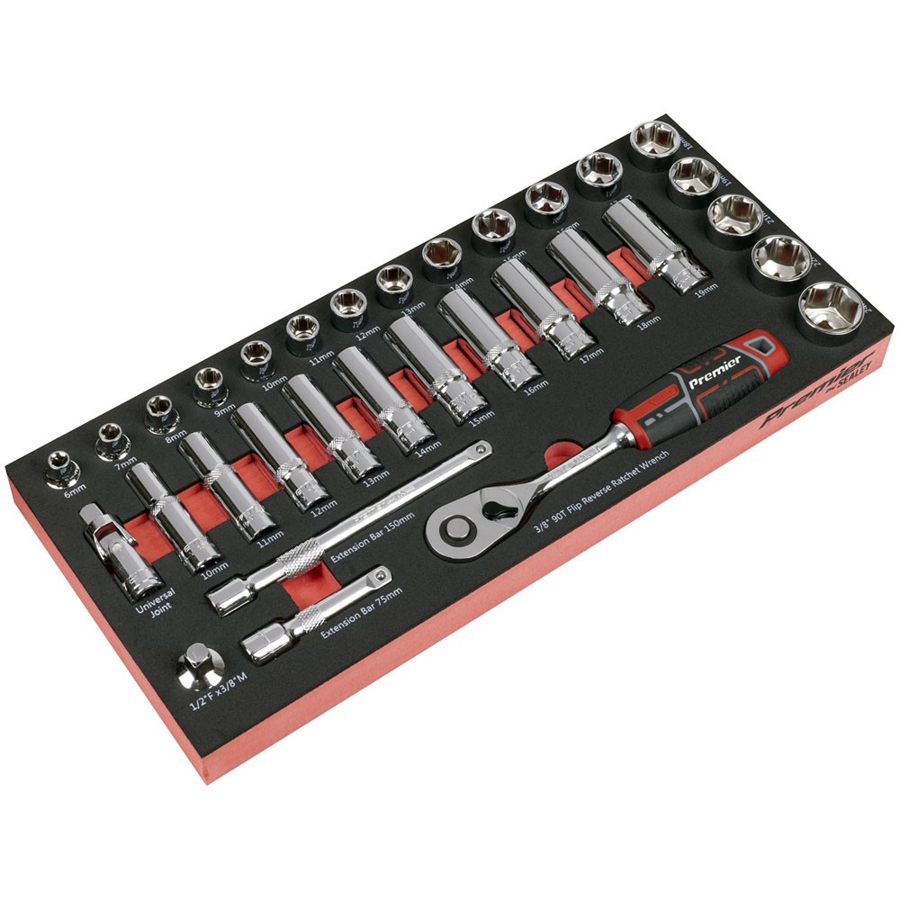 Sealey Premier Socket Set with Tool Tray 3/8""Sq Drive 32pc