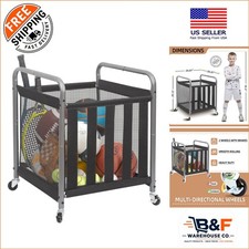 Rust-Resistant Garage Organizer: Rolling Sports Ball Rack with Elastic Straps