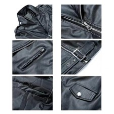 Men Faux Leather Jacket Coat Slim Fit Solid Color Outwear with Diagonal Zipper B