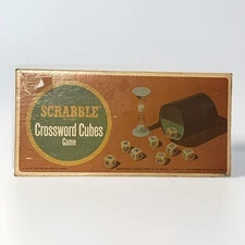 Vintage 1964 Scrabble Crossword Cubes Game Wooden Letters Cup & Timer Complete