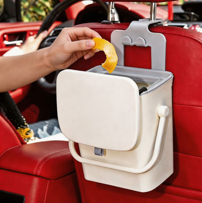 Portable Hanging Car Trash Bin Sliding Cover Leakproof Auto Waste Bucket