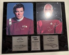 William Shatner Patrick Stewart signed Star Trek Captains 8x10 photos in plaque