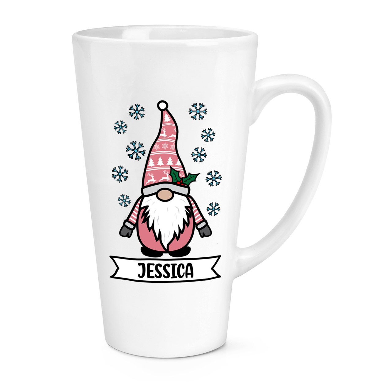 Personalised Gonk Gnome Pink Festive Christmas 17oz Large Latte Mug Cup Cute