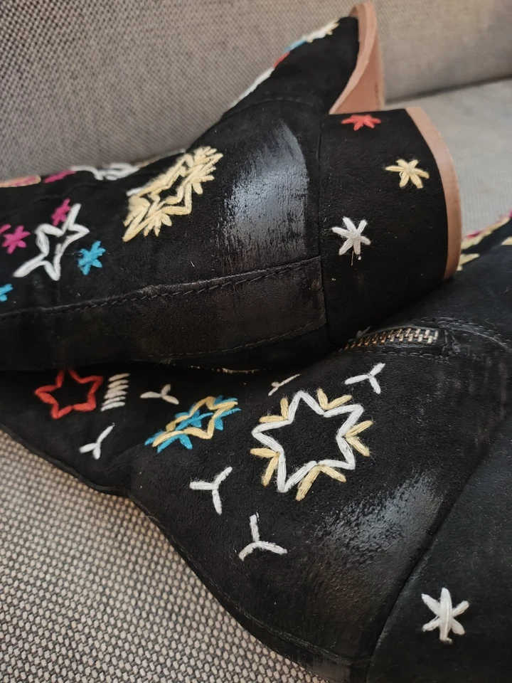 Botines FREE PEOPLE Bowers Bordados Cuero Negro Celestial Talla 7 Foto 4 de 4