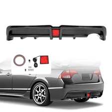 Rear Bumper Diffuser w/LED For Honda Civic 2006-2011 Mugen RR Carbon Fiber Style