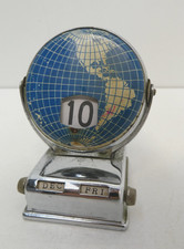 VINTAGE BOAC TIN PLATE WORLD MAP GLOBE DECOR PERPETUAL DESK MANTLE CALENDER