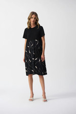 Joseph Ribkoff Black/Moonstone Geometric Print Short Sleeve Dress 251271-R