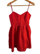 H & M Red mini dress Textured fit Flare Bow Open Back Small Valentines Love Hoco