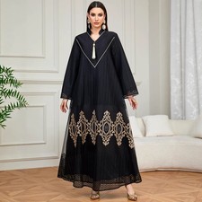 Women's Arab Embroidered Long Dress Abaya Kaftan Loose Maxi Robe Evening Gown