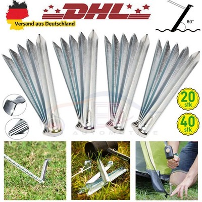 20/40 Stk Zeltheringe Stahl Verzinkt V-Profil 22cm Camping Zelt Robuste Erdnägel