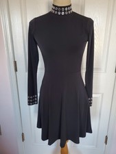 Michael Kors Women's Black Long-sleeved Dress with Metal Grommet Emblessments- S