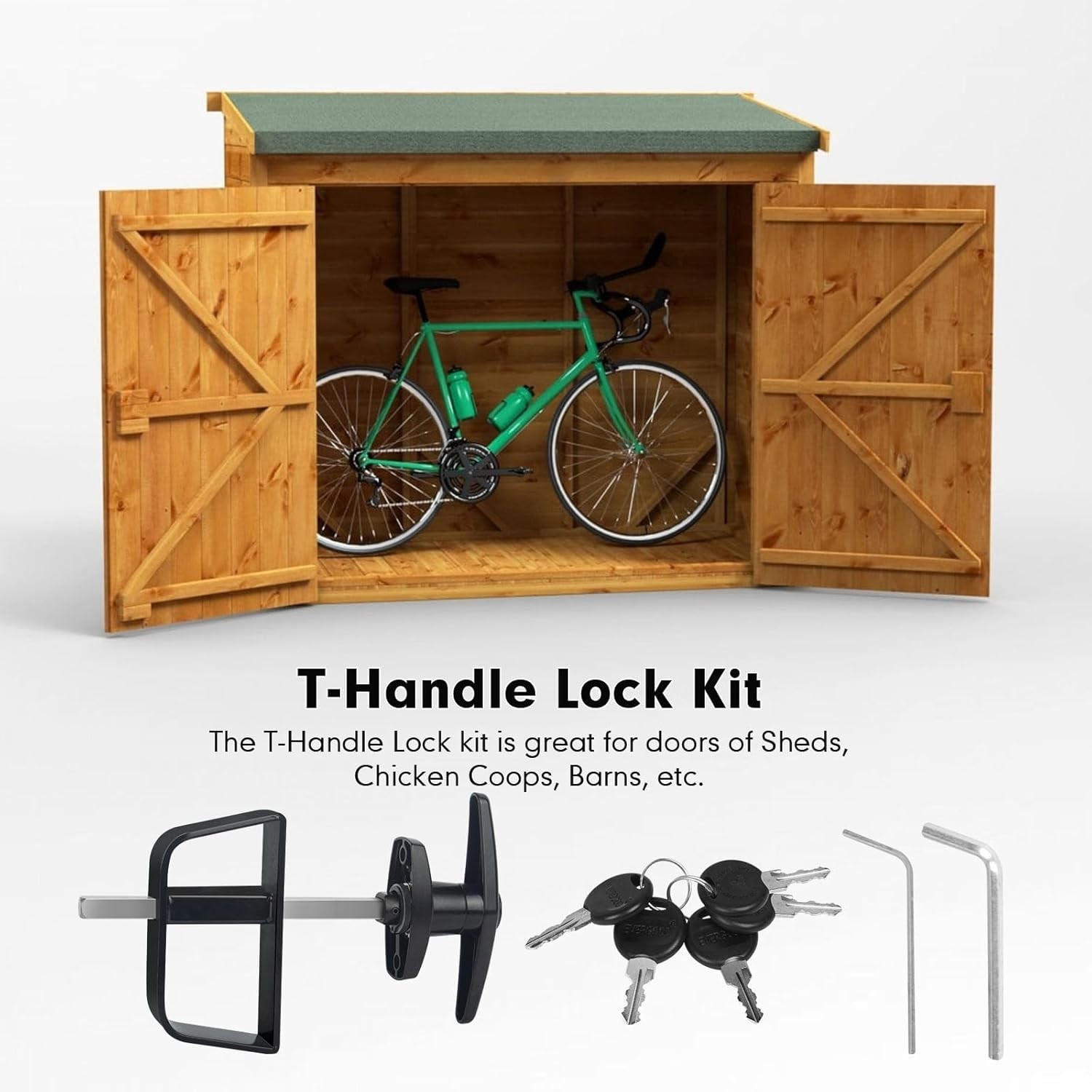 7-1/2" Stem Shed Door Latch T-Handle Lock Kit with 5 Keys, Storage Barn Shed ...