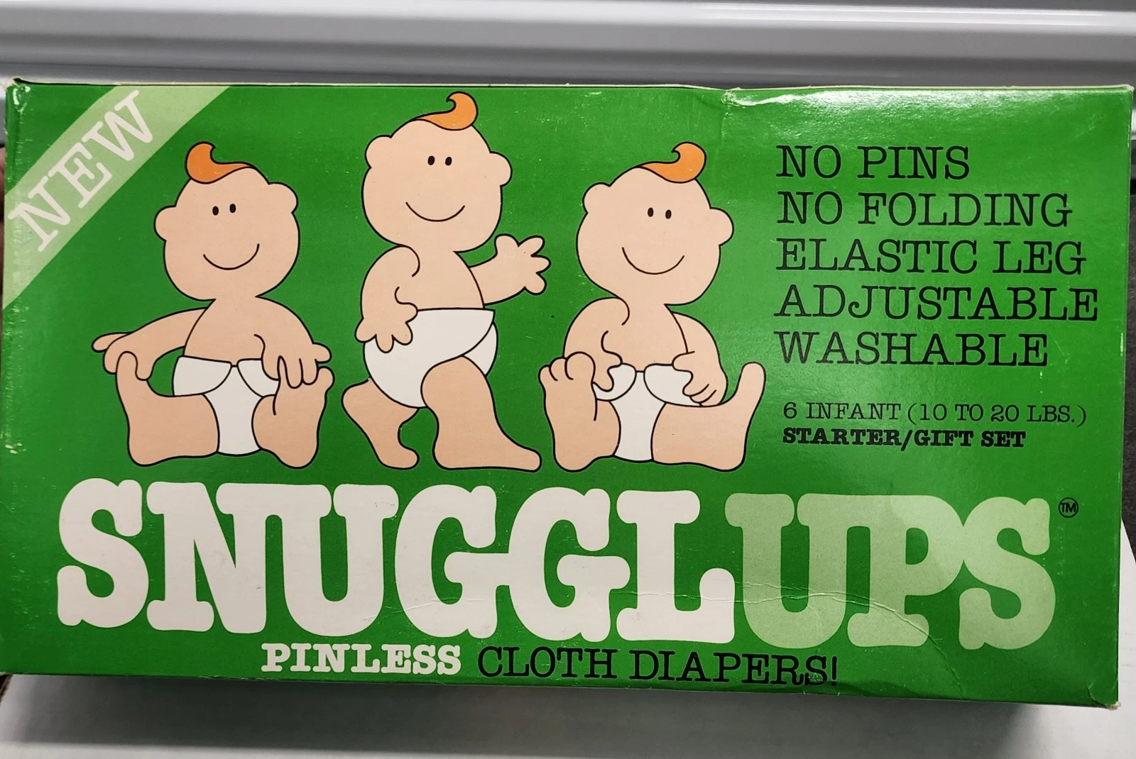 SNUGGLUPS Flat Pinless Cloth Diapers 6ct NOS Infant Size 10-20lbs