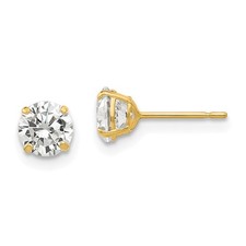 14k Yellow Gold 5mm Round Cubic Zirconia Post Stud Earrings L-5 mm, W-5 mm