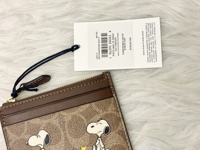 Coach X Peanuts Mini Skinny ID Case Signature Canvas W/Snoopy