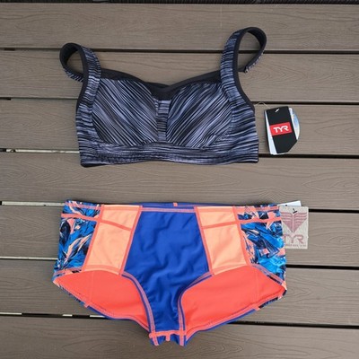 TYR Women's Black Arvada Lily Top & Florina Jada Boy Shorts  Sz L New