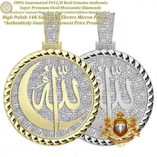 Real Genuine 1.75 Cwt. VVS1 MOISSANITE Muslim Crescent Moon Allah Charm Pendant