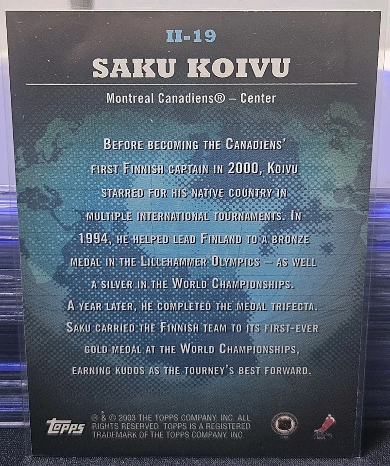 02-03 Topps Saku Koivu International Idols 🚨🚨🚨 Montreal Canadiens  - Image 3 of 3