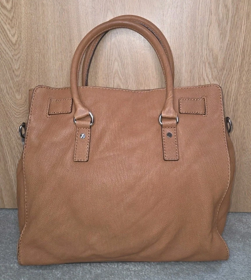 Michael Kors Leather Purse Shoulder Bag Tote Large Brown Travel Hamilton Saffino - Image 2 of 4