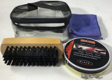 Travel Size Shoe Shine Kit 3 Pc. Brush Black Polish Shine Cloth Plastic Case