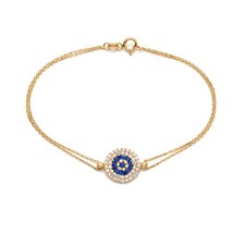 Evil Eye Bracelet, 14K Solid Yellow Gold Evil Eye Bracelet, Good Luck Bracelet