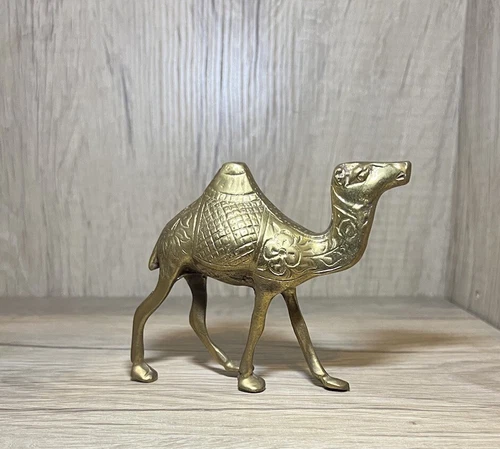 Brass Camel Figurine Etched MCM Boho Ornate