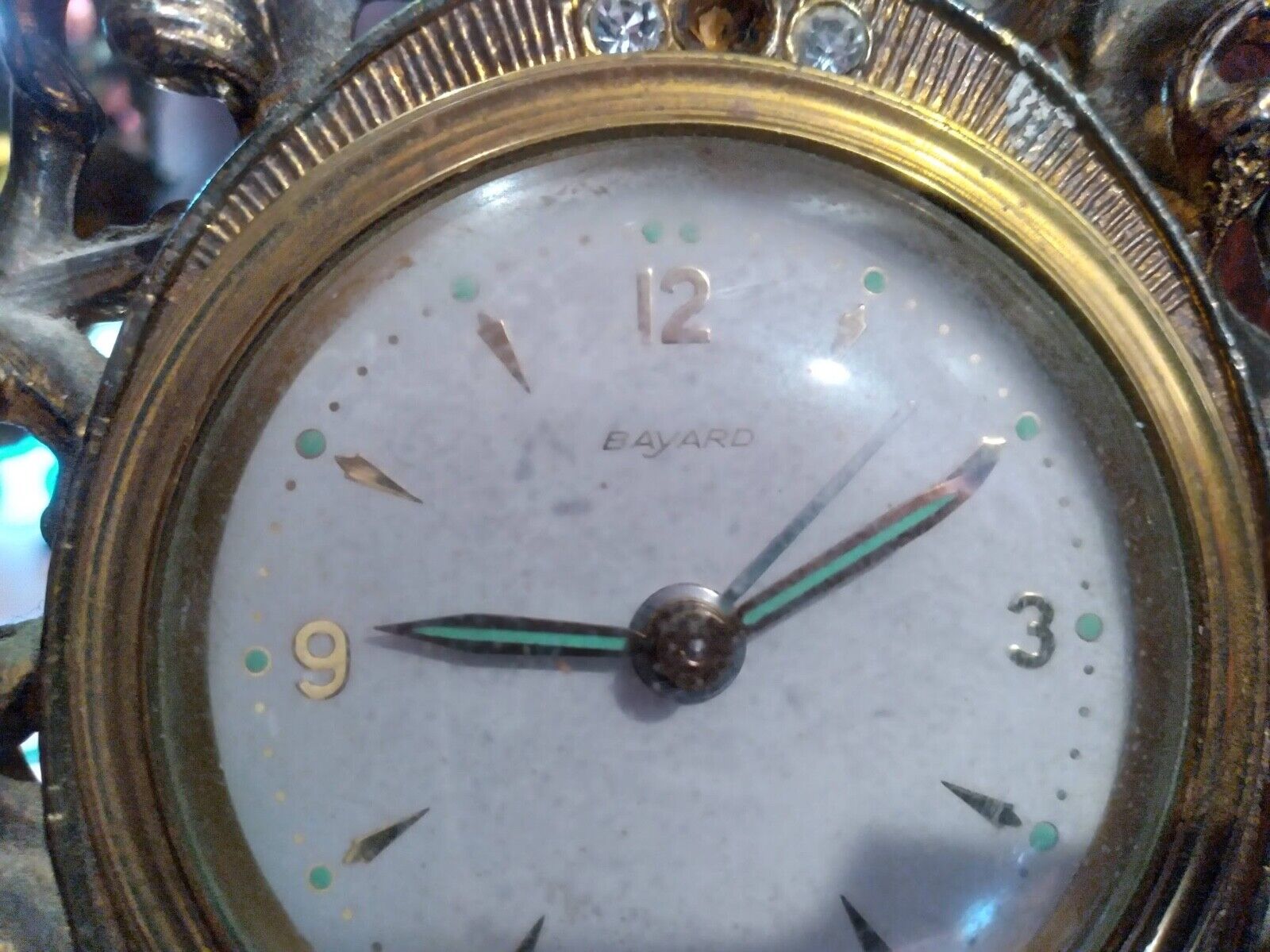 Made in France Bayard Scroll Jeweled Standing Clock with Clear Rhinestone Hollyw Krajowe GORĄCE