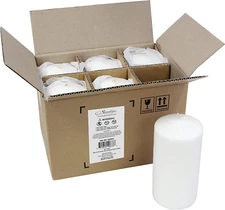 6 Count Tall 3 X 6 Inch 65 Hour Long Burning Unscented White Wax Pillar Candles