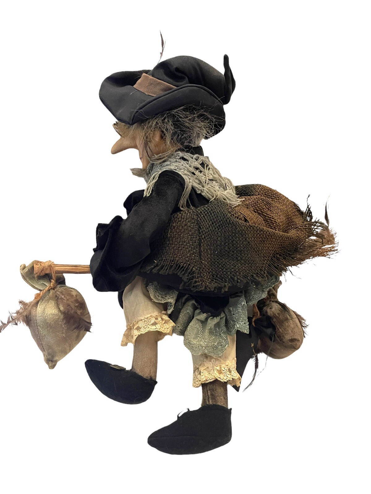 Vintage KASMA Flying Witch On Broomstick Handcrafted 16” Doll Thailand