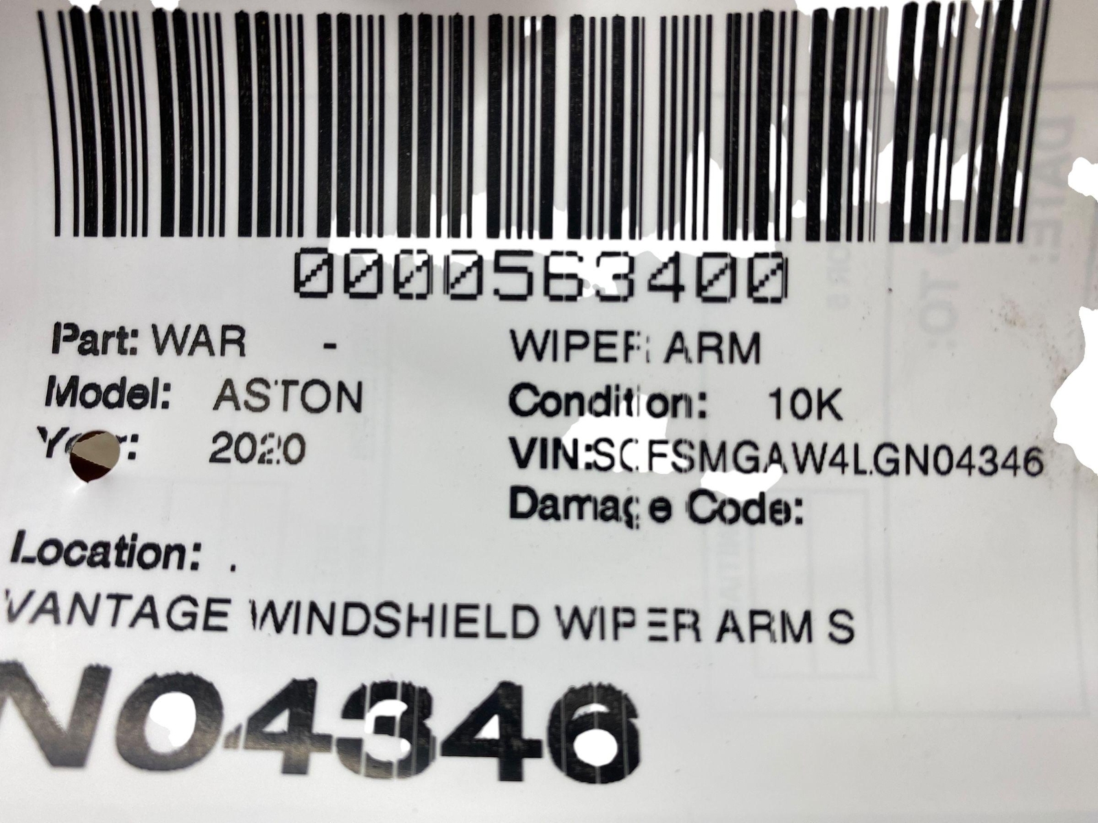 2019-2023 ASTON MARTIN VANTAGE WINDSHIELD WIPER ARM SET LEFT RIGHT KY63-17526-AA