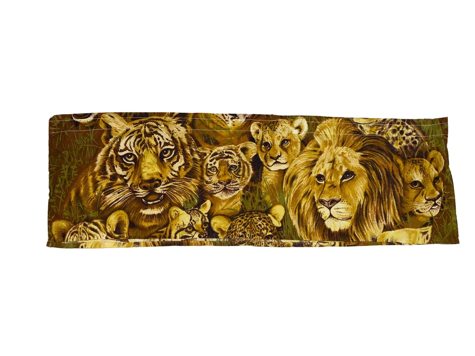 Vintage 1970s Set 3 Curtains Rare Lion Print Valances Pinch Pleat Tiger African  - Image 2 of 4
