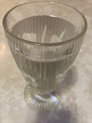 Iris and Herringbone Jeannette clear 12 oz footed tumblers (2) 6 1/2”