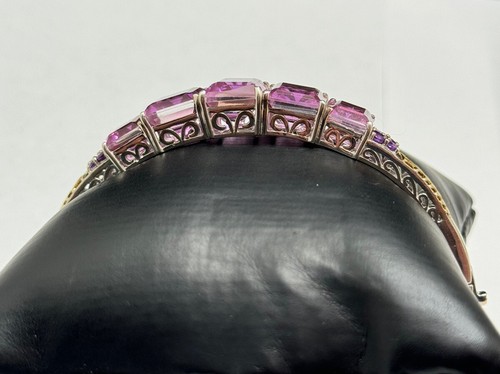 925 Silver STS Chuck Clemency Pink Purple Amethyst Hinged Cuff Bracelet ~ B - Picture 2 of 15