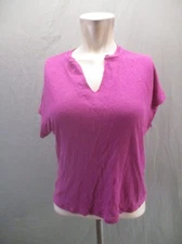 NWOT MONOPRIX Size S Women 100% Linen Split Neck Breathable Short Sleeve Top 136