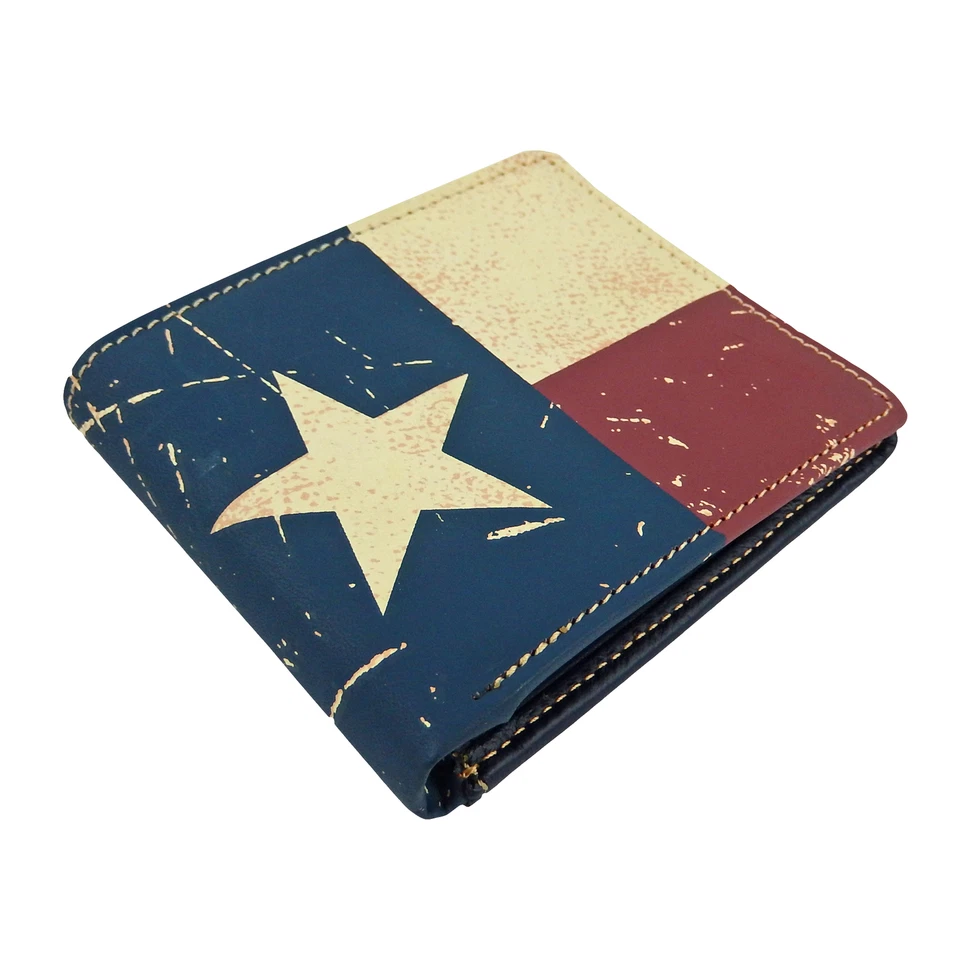 Men's Texas Flag Genuine Leather Wallet Western Bi-Fold Weathered - Image 2 of 4
