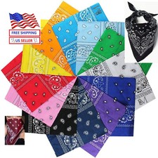 LOT OF 12-"PASLEY" 100  COTTON BANDANAS SCARVES 21 X 21 " DOUBLE SIDE PRINT