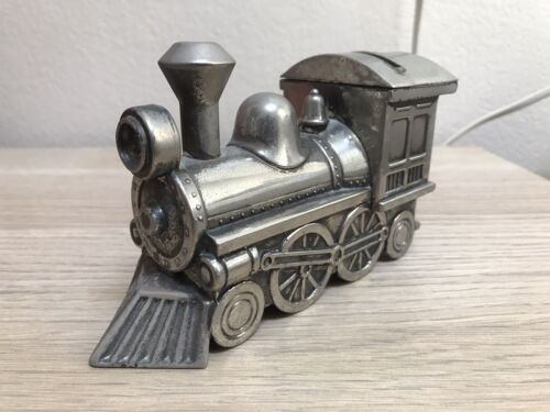 Vintage Oneida Silver Metal Train Engine Locomotive Piggy Bank Coin Saving Gift - Picture 1 of 7