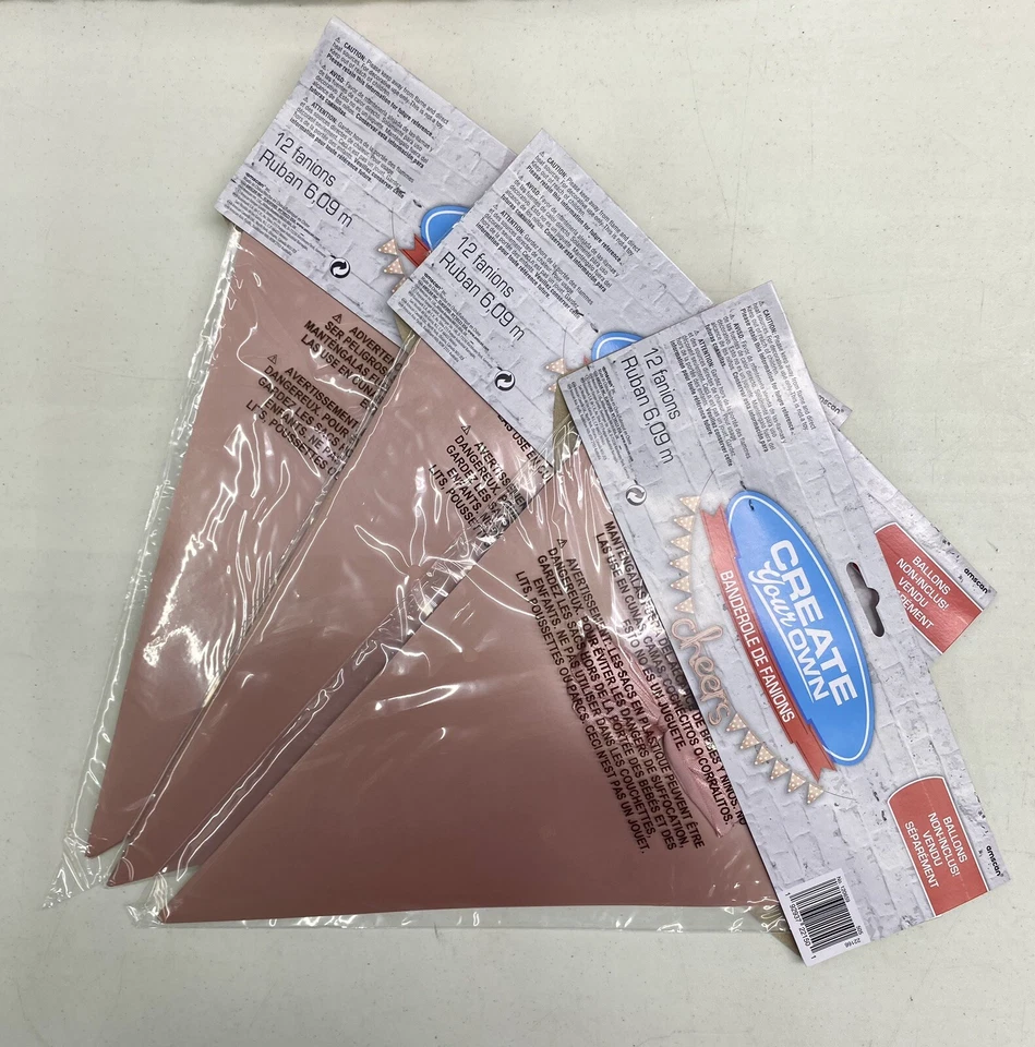 Lote de 3 banderines Amscan - Mini crea tu propio oro rosa y lunares blancos Foto 3 de 3