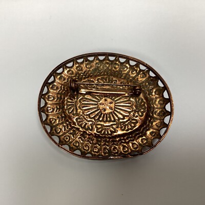 Broche Ancienne émaillée Avec Motif Fleurs - Bijou Vintage, Sans Marque, En état D'occasion