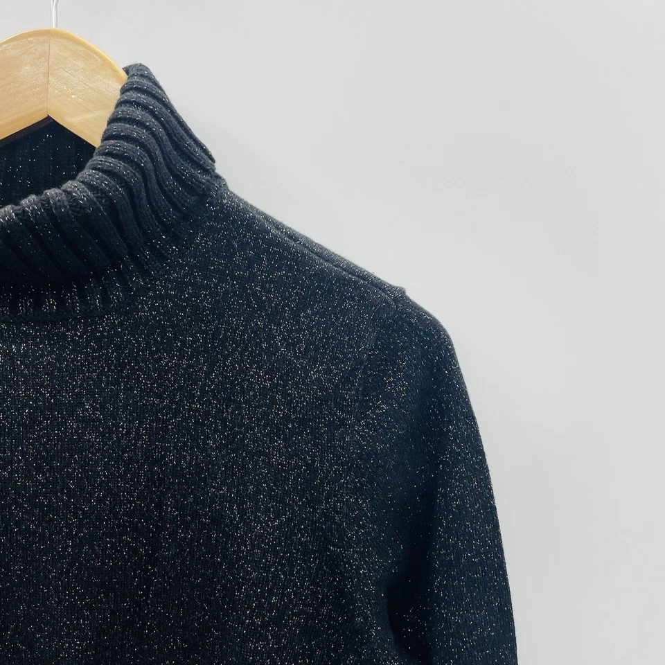 Suéter Pullover Studio Works Petite Mujer PL Grande Manga 3/4 Cuello Alto Negro Foto 2 de 4