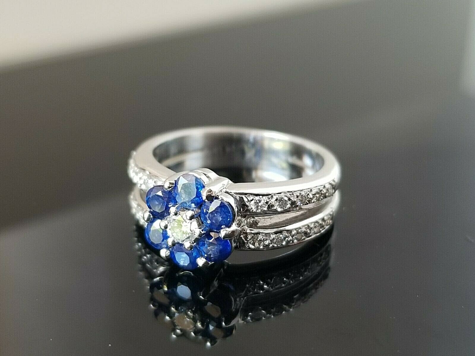 Quality Diamond Blue Flower Cluster Split Shank 1… - image 3