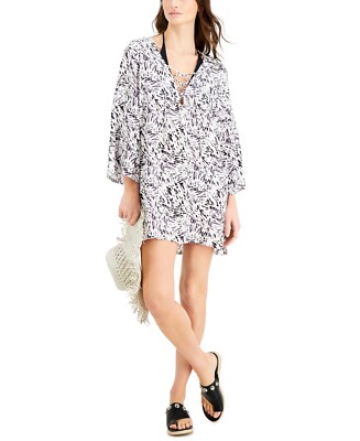 J Valdi Printed Women's Lace-Up Cover-Up Tunic Multi Size XL 0920