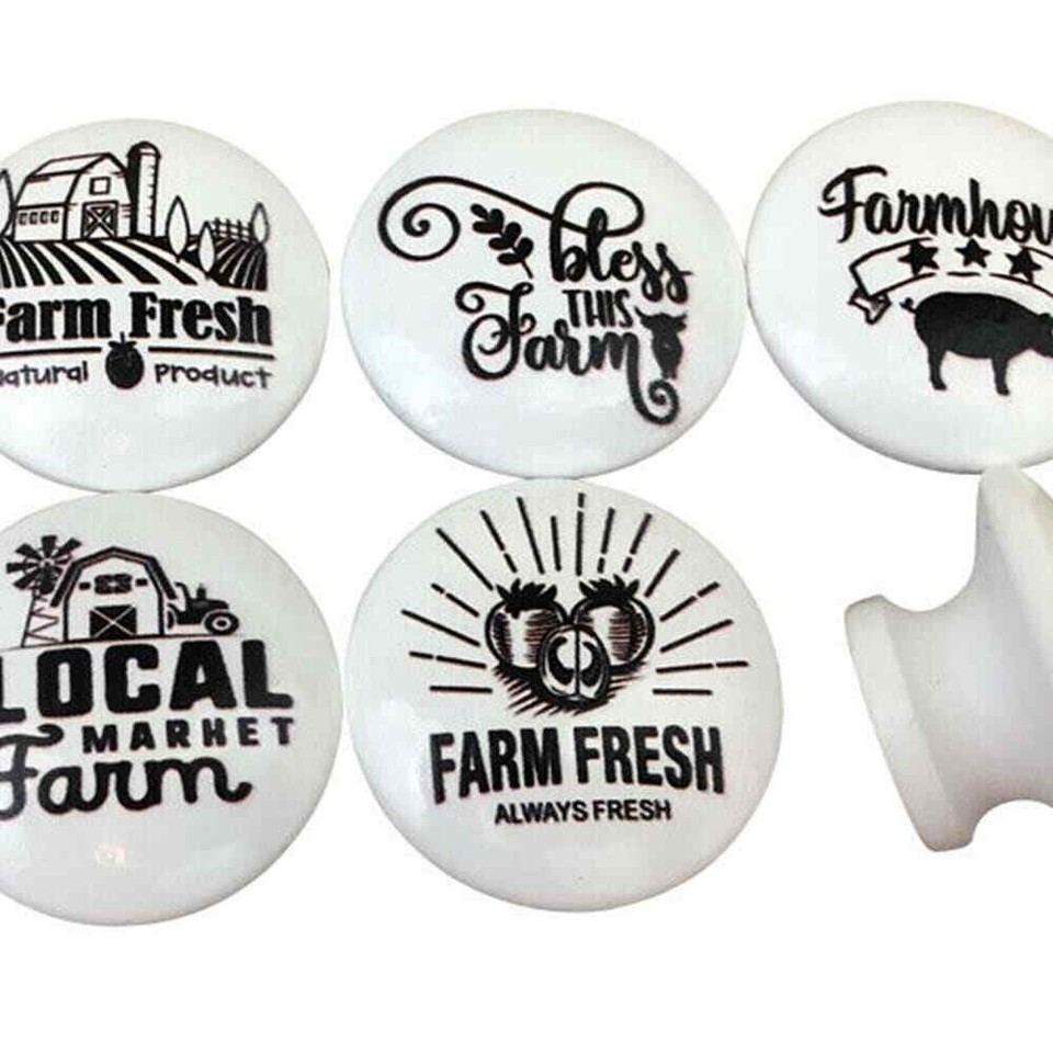 Set of 8 Black and White Farmers Market Print Wood White 1.5